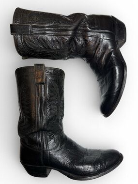 M. L. Leddys Men’s Custom Handmade Western Cowboy Boots in Black S-548 Sz 12B